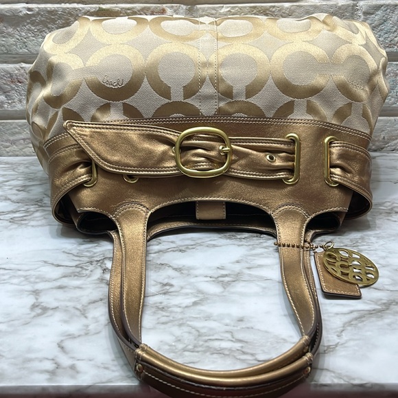 Coach Op Art Canvas Shoulder Bag 13880 Beige Gold Metallic In GUC. - Picture 9 of 14